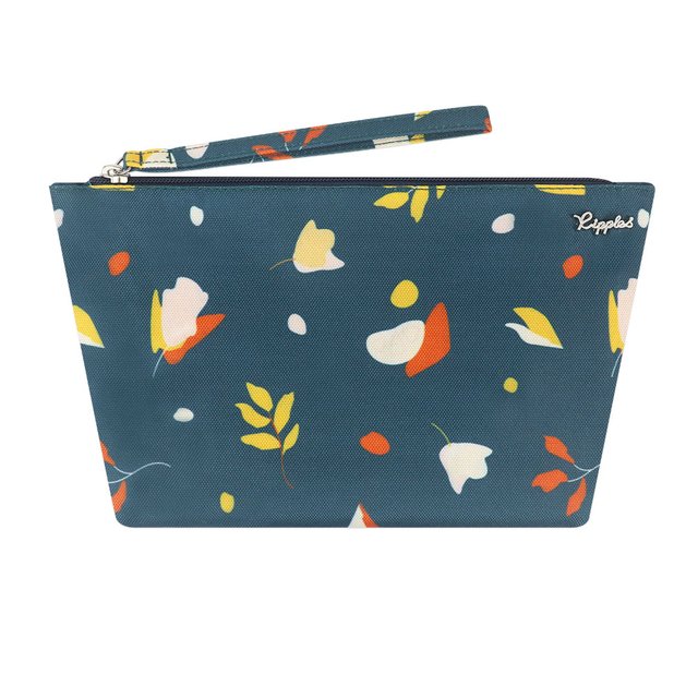 Abstract Leaves Cosmetic Pouch (Grey Blue)