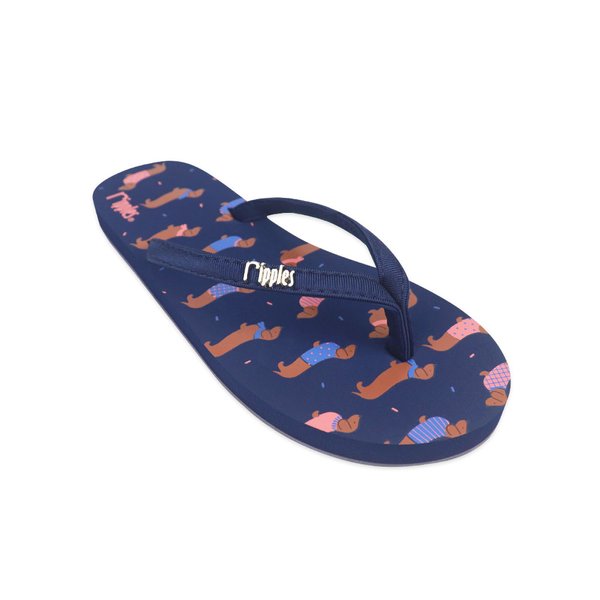 [SALE] Dachshund Dog Ladies Flip Flops (Navy Blue)