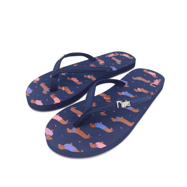 [SALE] Dachshund Dog Ladies Flip Flops (Navy Blue)