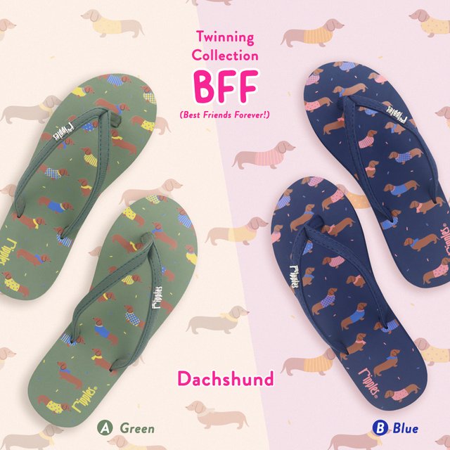 BFF Friends Flip Flops Dachshund Dog Twinning Collection 