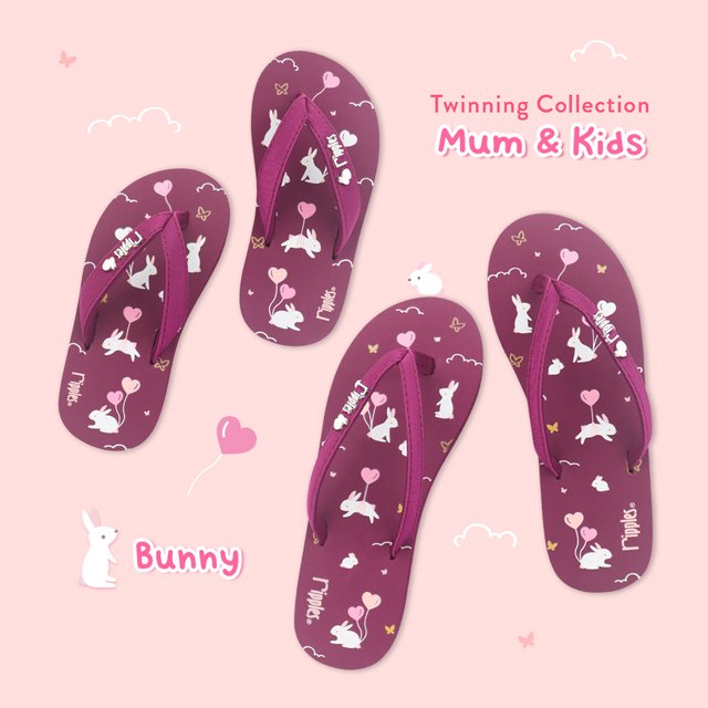 Mum & Kids Flip Flops Bunny Twinning Set (Ladies Purple Kids Purple) 